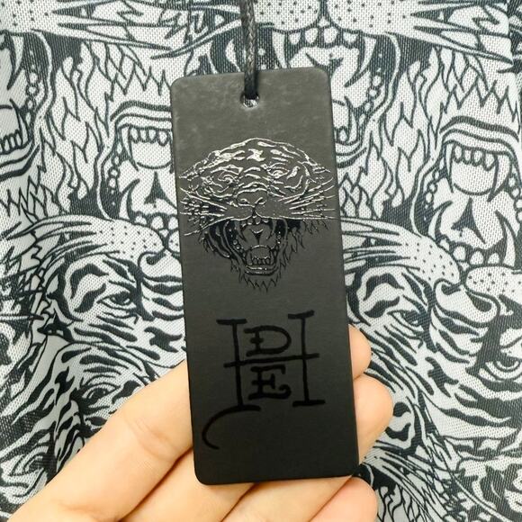 NWT Ed Hardy Snow Tiger Print Sheer‎ Ruched Dress Women’s Size Medium - Picture 9 of 10